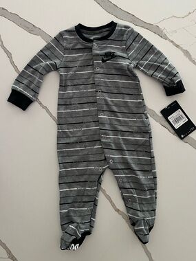 NWT Nike Gray & Black Striped Baby Footie One-Piece Size 6 months